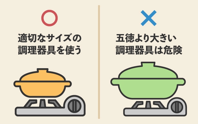 五徳より大きい調理器具は危険